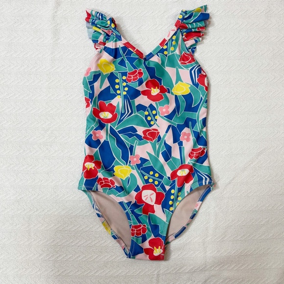 TEA Collection ruffle one-piece swim suit, criss cross back, window floral sz 6 - Picture 2 of 9